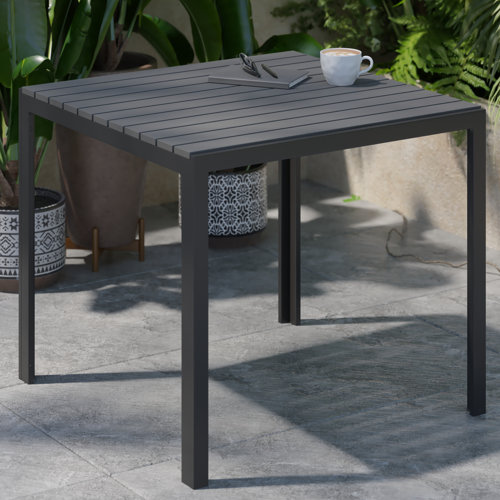 Outdoor Commercial Steel Patio Table With Poly Resin Slatted Top 